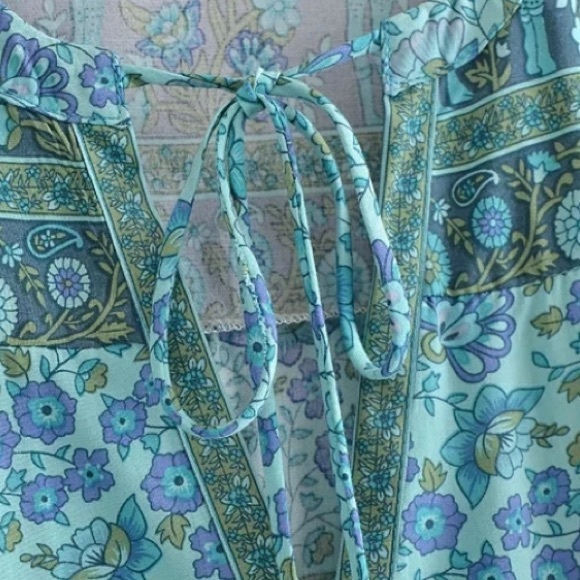 Bohemian Blue Floral Button Up Blouse Top - Picture 5 of 11